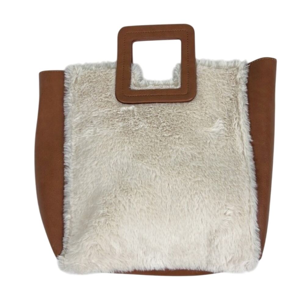 FFC New York Tote Bag Womens Brown Cream Faux Fur Leather Square Handle Fall